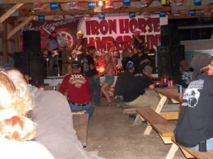 Live band playing under the Iron Horse banner